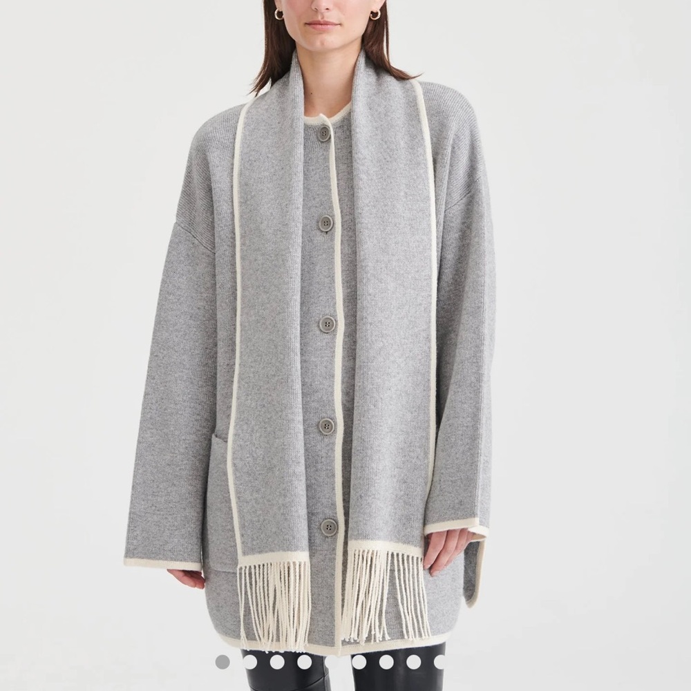 Naadam Cashmino Contrast Stitch Sweater Jacket with Removable Scarf size small